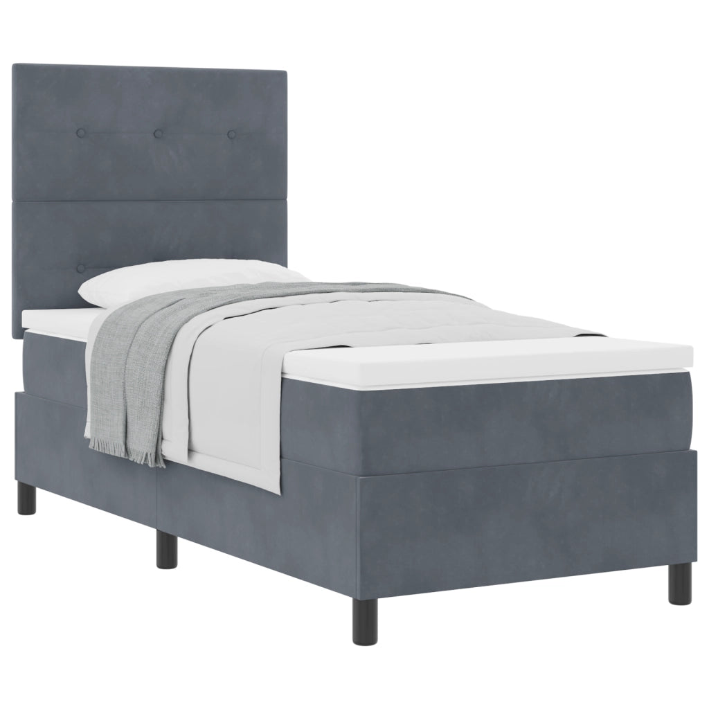 Letto Box Spring con Materasso Grigio Scuro Singolo in Velluto
