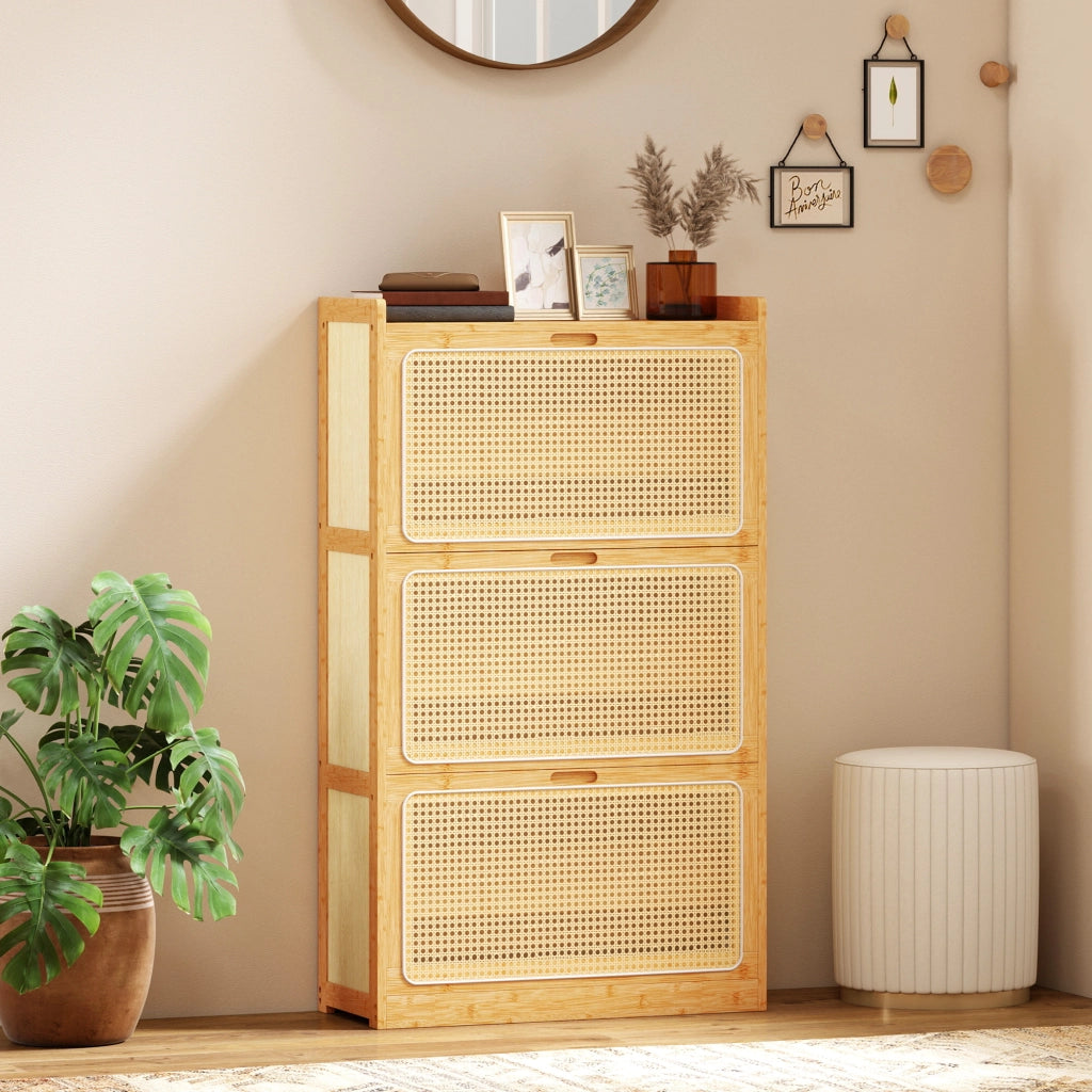 Scarpiera in Bamb¨´ con 3 Cassetti ¨C Zephmum ¨C Naturale 69x29x119,8 cm