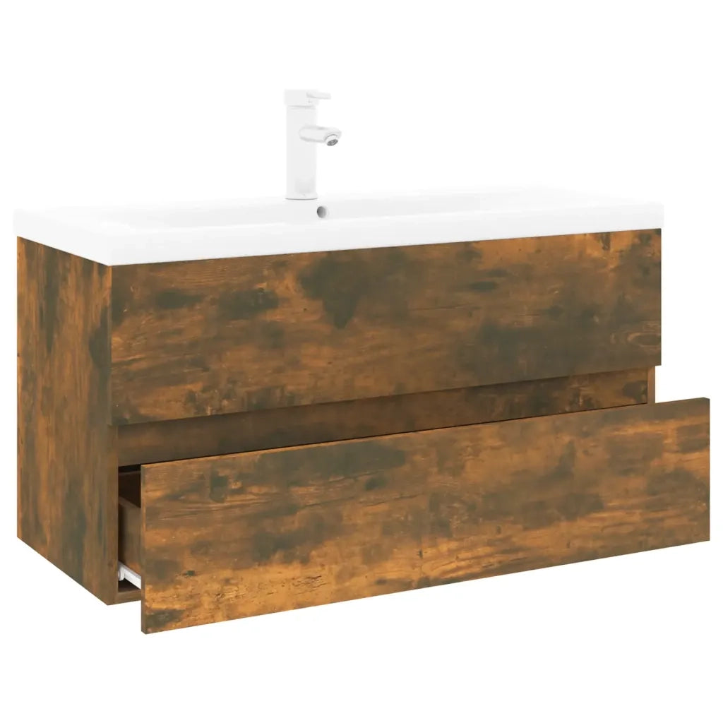 Mobile Bagno con Lavabo | Armadio Lavabo Integrato Rovere Fumo Legno Multistrato