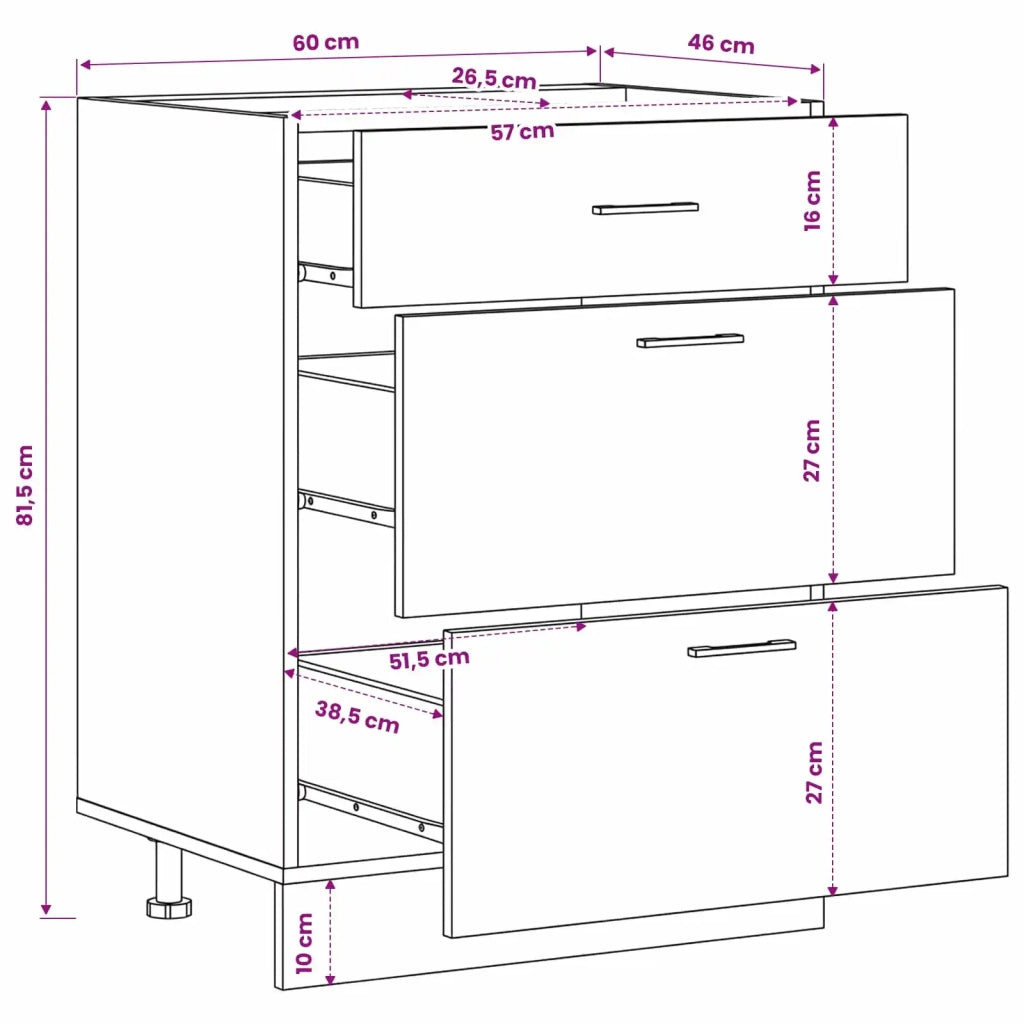Base per Cucina Rovere Nero 60 x 46 x 81,5 cm Legno multistrato