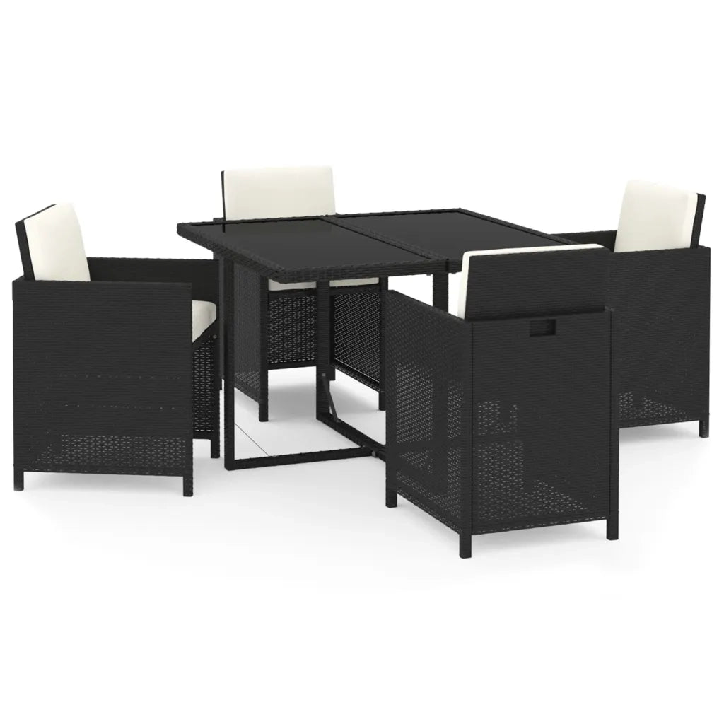 Set da Pranzo da Giardino 5 pz con Cuscini in Polyrattan Nero 3095503