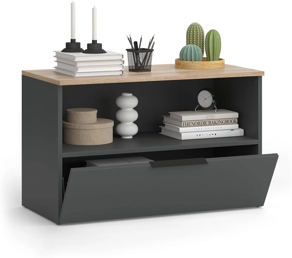 Credenza Wido, Antracite/Sonoma, 80 x 50 cm con 1 scomparto chiuso