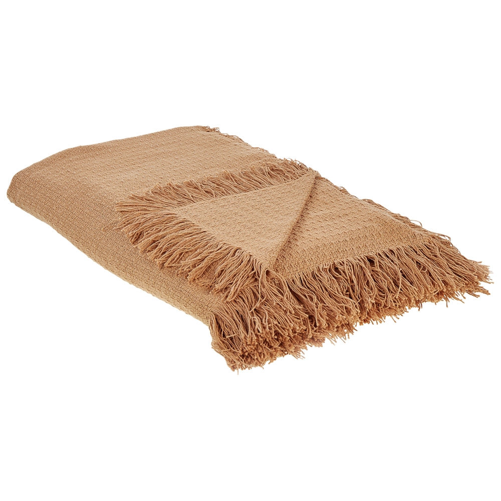 Copriletto marrone in tessuto di cotone 200 x 220 cm con frange Coperta decorativa Biancheria da letto design classico Camera da letto