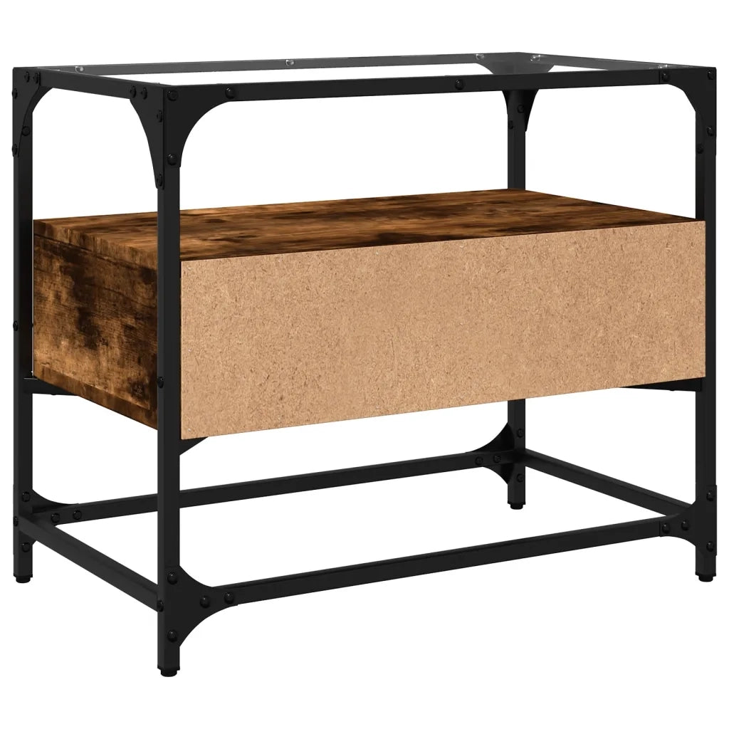 Mobile TV Piano-Credenza per TV-Console TV Vetro Rovere Fumo 60x35x51cm Legno Multistrato