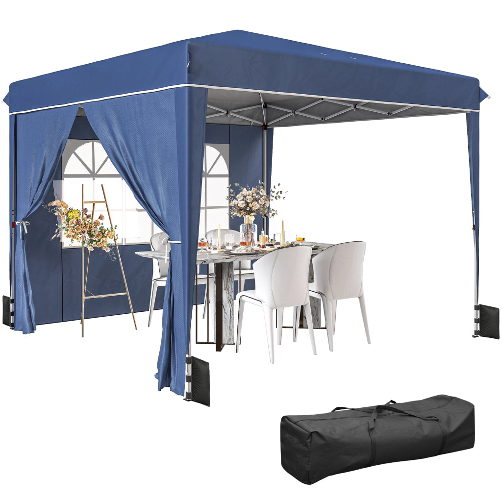 Gazebo Pieghevole 3x3 m con Pareti e Altezza Regolabile, Protezione UV 50+, Blu Scuro