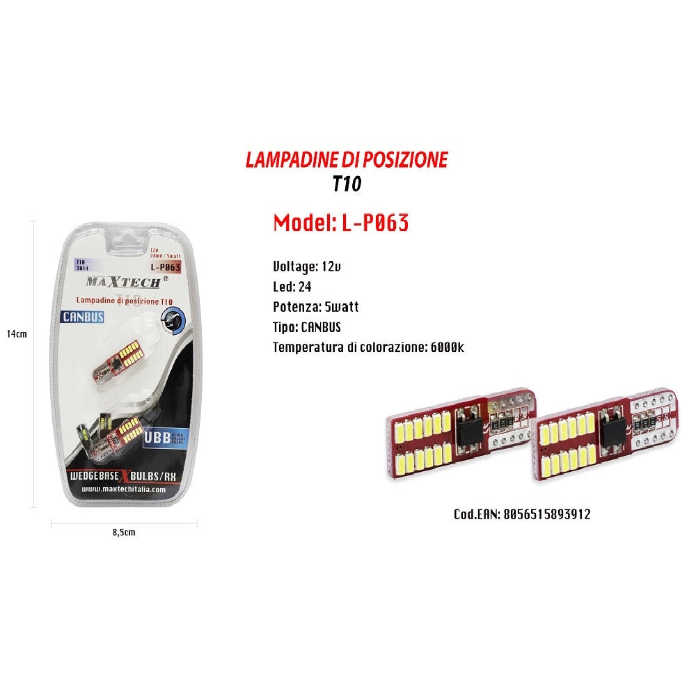 Trade Shop - Lampadine Di Posizione Canbus Maxtech L-p063 12v 24 Led 5 W 6000k Ultra Luminose -