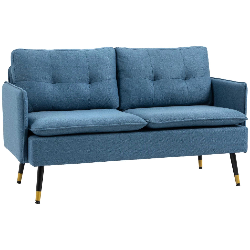 Divano 2 Posti 139x68x80 cm con Cuscini Imbottiti e Gambe in Acciaio  in Tessuto  Blu Scuro