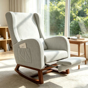 Poltrona relax a dondolo 67x64x99 cm con poggiapiedi; sedia a dondolo da interno per allattamento struttura in legno e velluto opaco; grigio