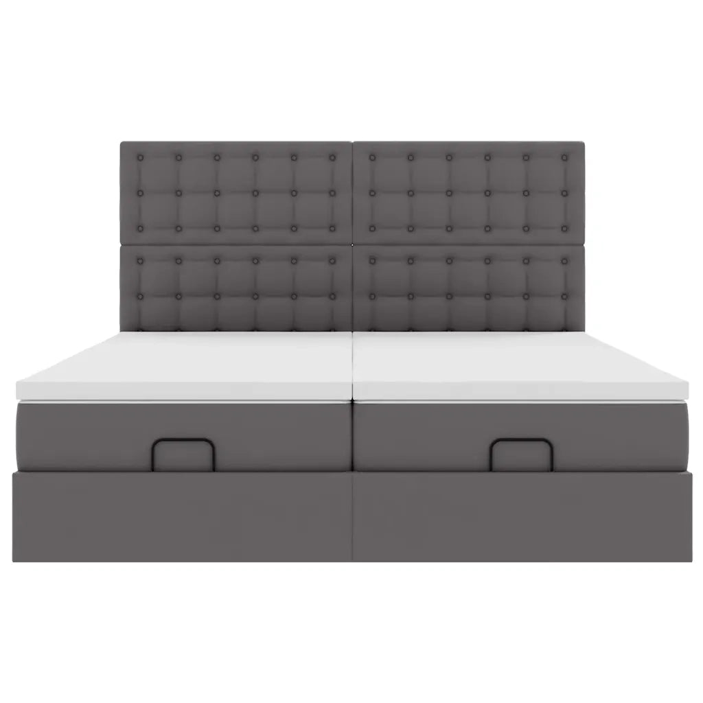 Struttura Letto Pouf con Materassi Grigio 200x200 cm Similpelle 3314511