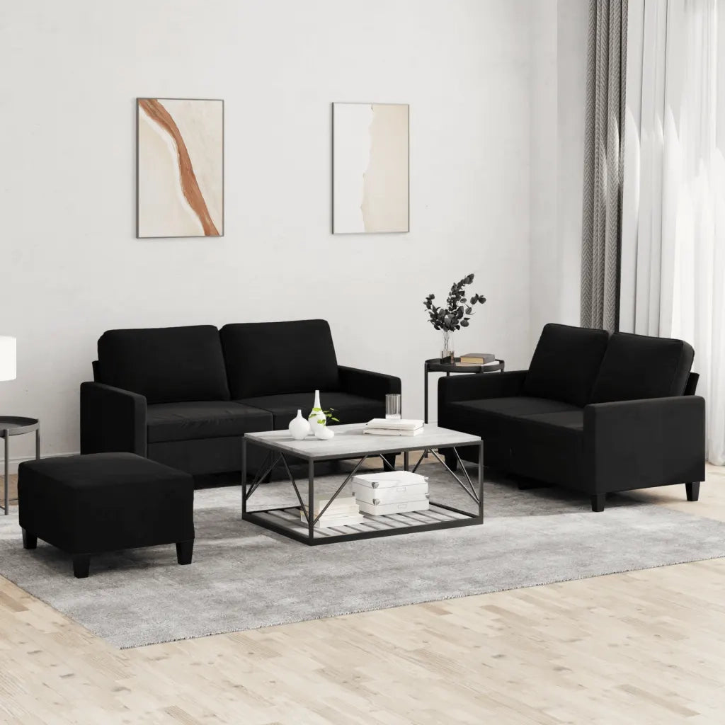 Set di Divani 3 pz con Cuscini Nero in Velluto