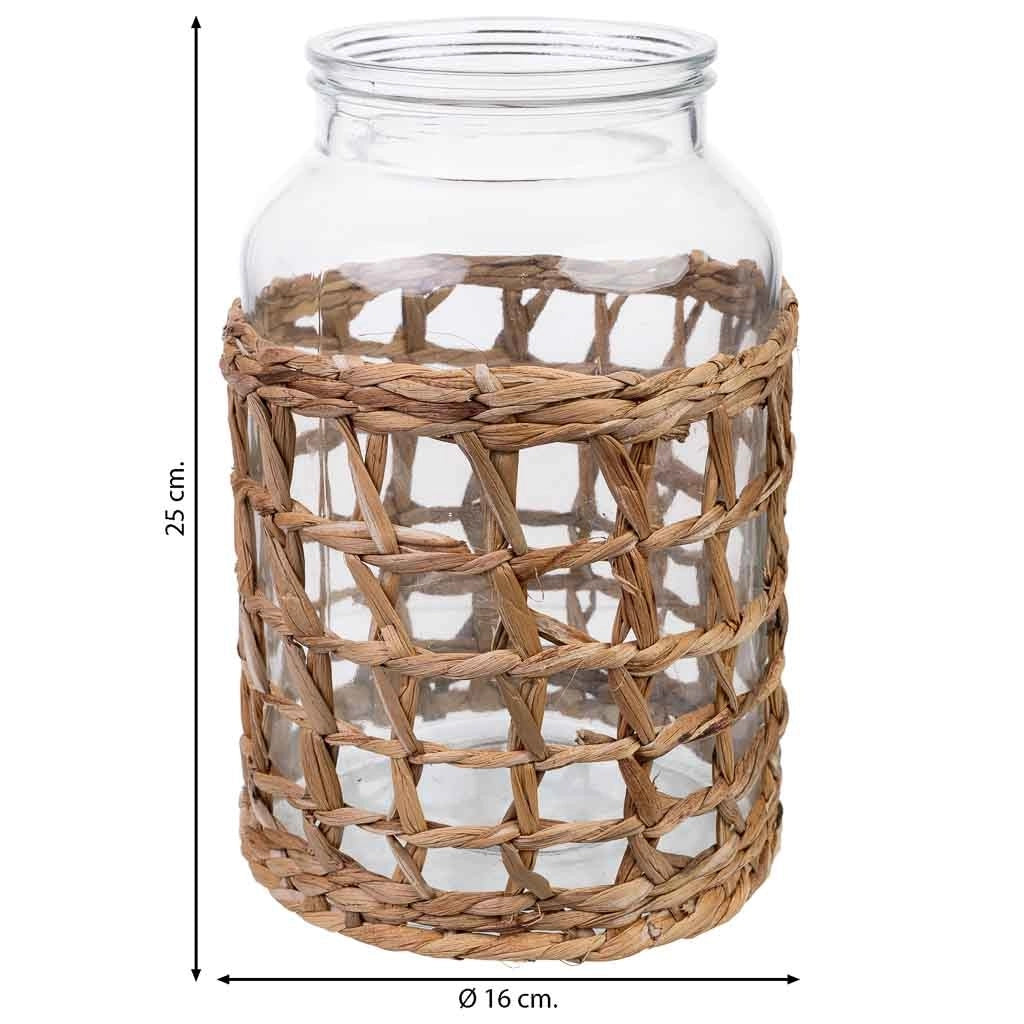 Vaso in vetro rivestito in fibre naturali D16x25h cm