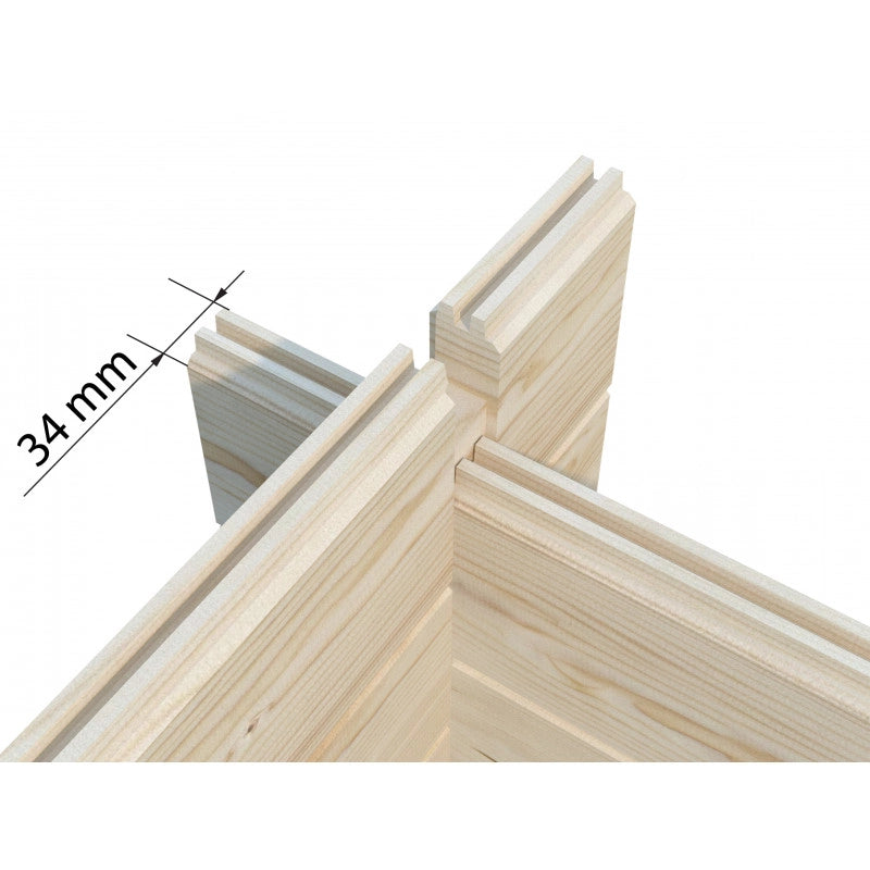 Garage in legno Tony 350x520 cm spessore 34 mm con portone doppio finestra laterale e porta singola  Esterni da Vivere