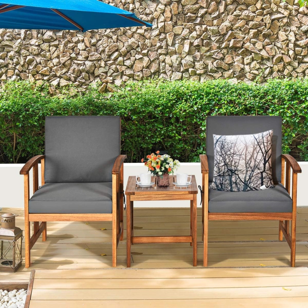 Set di Mobili da Giardino, Sedie Imbottiti in Legno con Cuscini e Tavolino da Caffè, Set da Mobili da Esterno per Cortile, Bordo Piscina e Balcone