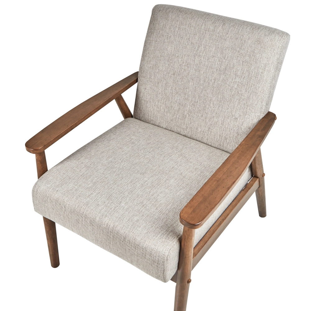Poltrona da salotto con rivestimento in tessuto grigio scuro con struttura in legno stile retrò