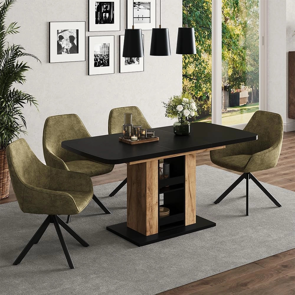 tavolo da pranzo allungabile Fenaro, Rovere nero/oro, 120 x 80 cm, allungabile con estrazione sincronizzata per lunghezza tavolo variabile