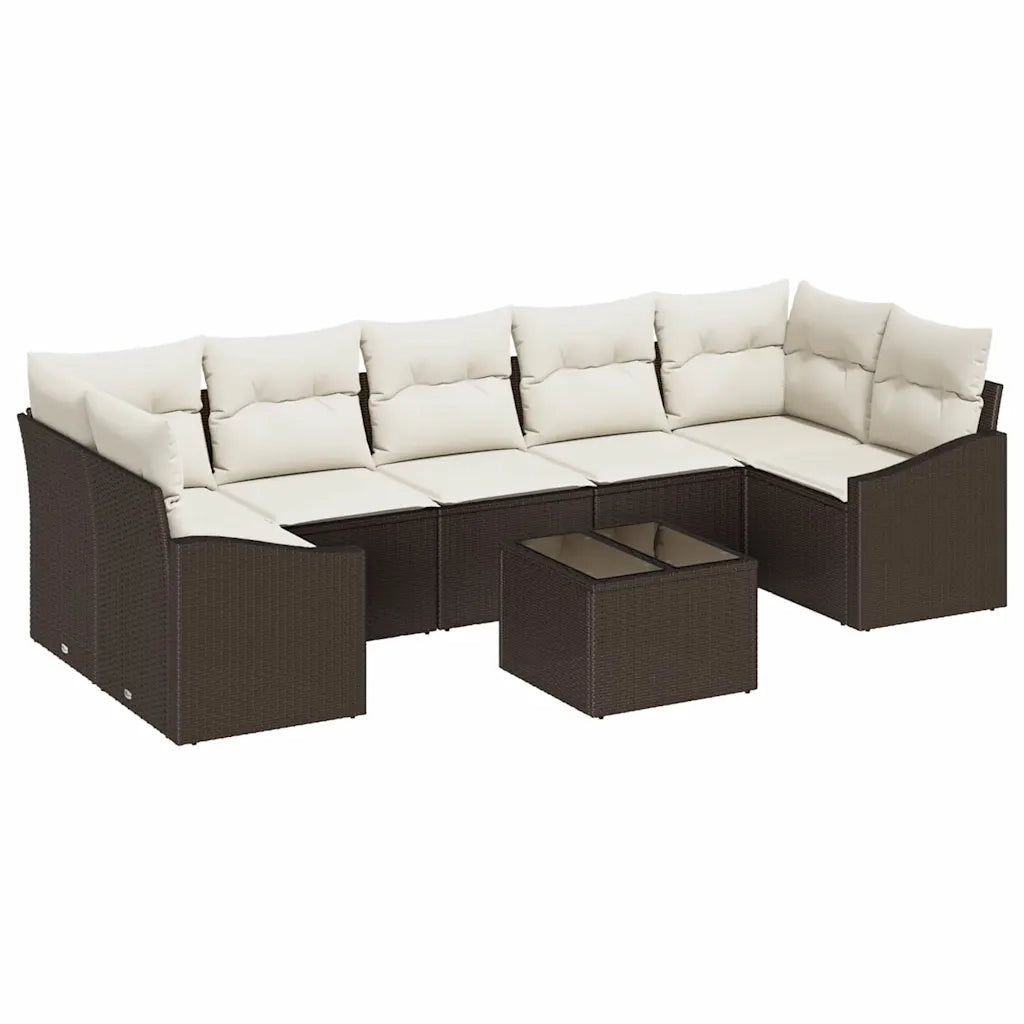 Set di divani con cuscino 8 pcs Marrone e Crema polyrattan
