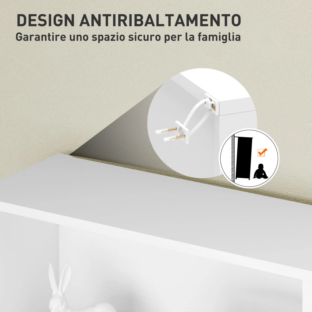 Mobile Libreria a 4 Ripiani con 2 Scaffali Flessibili, in Legno, 60x24x115.5 cm, Bianco