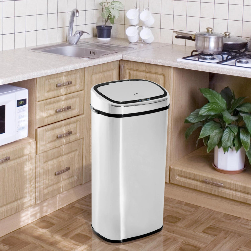 Cestino per Rifiuti 68L con Apertura Automatica e Manuale ¨C Zephmum ¨C 40,5x29,5x78 cm Argento