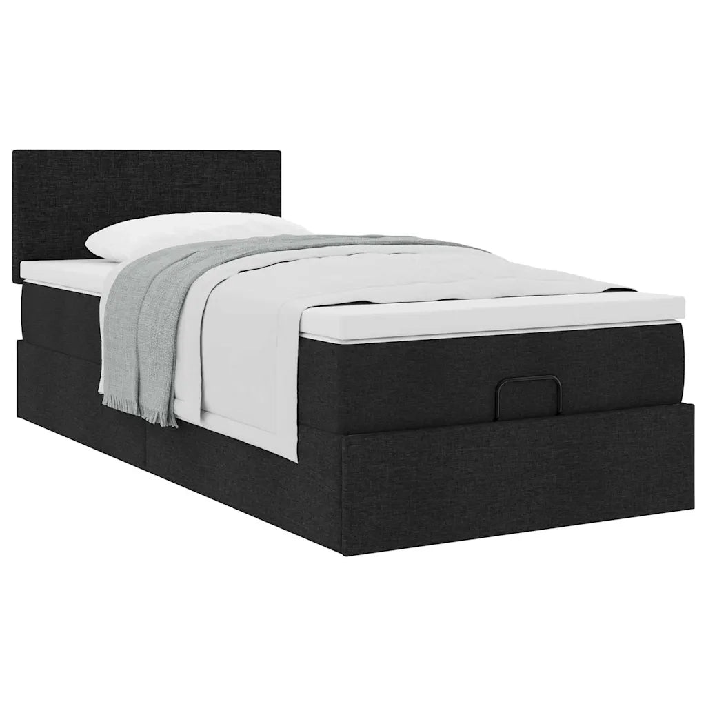 Struttura Letto Pouf con Materasso Nero 90x190 cm in Tessuto 3311340