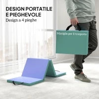 Tappeto Fitness Pieghevole e Imbottito con 2 Maniglie, in Plastica ed EPE, 180x60x5 cm, Verde e Viola