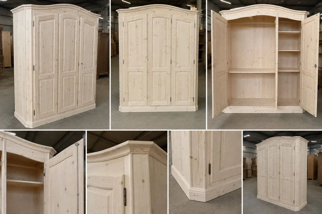 Armadio classico 3 porte legno massello abete grezzo 181x63x217 (2205) - Mobili 2G