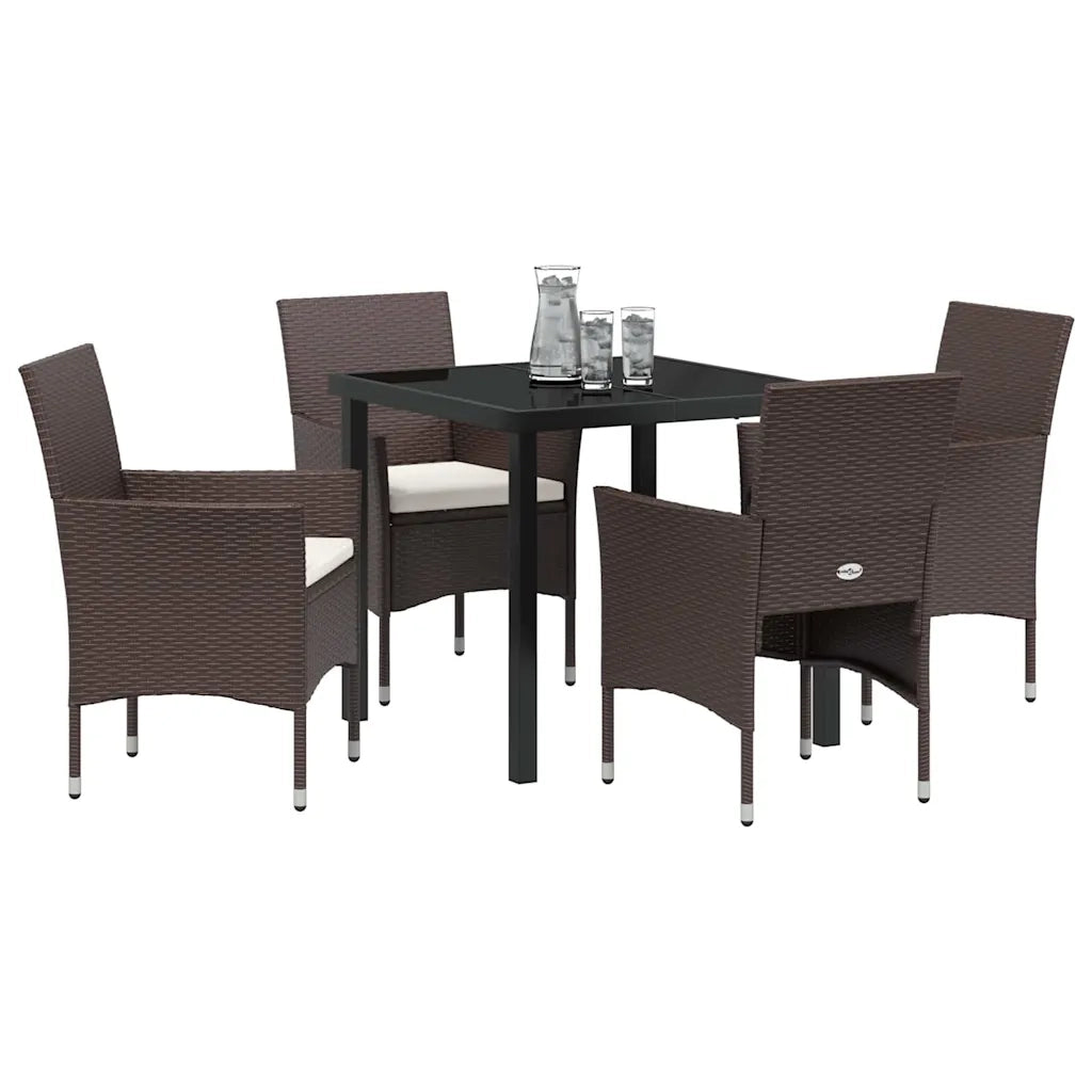 Set da Pranzo per Giardino con cuscino 5 pcs Marrone polyrattan