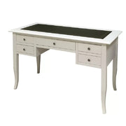 Scrivania arte povera legno bianco inserto ecopelle 130x65x81 - Mobili 2G