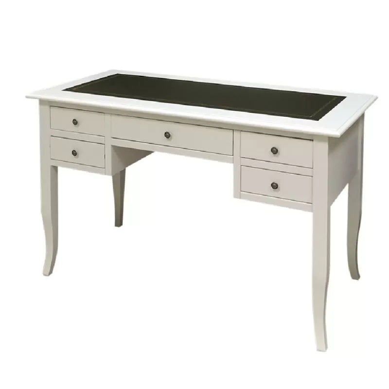 Scrivania arte povera legno bianco inserto ecopelle 130x65x81 - Mobili 2G