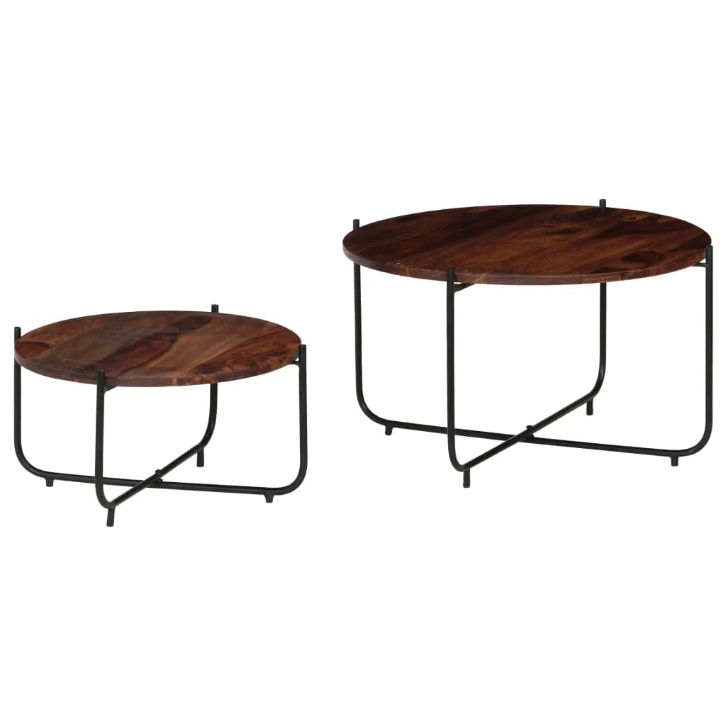 Set di 2 tavolini da caffè legno massello 60 x 35 cm marrone 02_0042120
