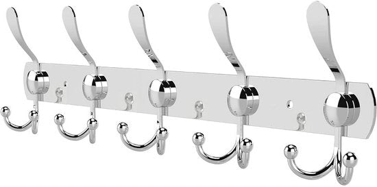 Maniglia con 5 ganci in acciaio inox, adatta per appendere asciugamani, giacche, cappelli e altri capi di abbigliamento alle porte.
