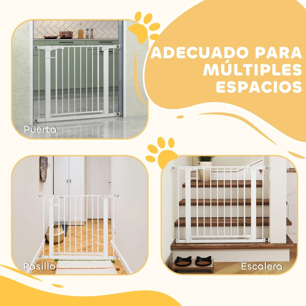 Barriera per Cani Estensibile per Porte e Scale ¨C Zephmum ¨C 76-97 cm Chiusura Automatica Metallo Bianco