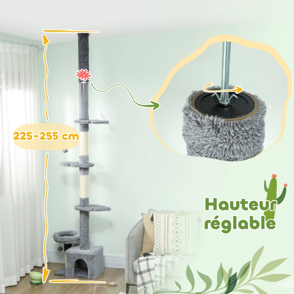 Albero tiragraffi per gatti a piattaforme ¨C zephmum ¨C grigio 225-255 cm