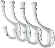 Set di 4 chiodi da parete in ghisa vintage (4-pack) – Stile rustico, rurale, shabby chic, stile francese rurale | Ideale per giacche, borse, asciugamani, cappelli | Bianco antico