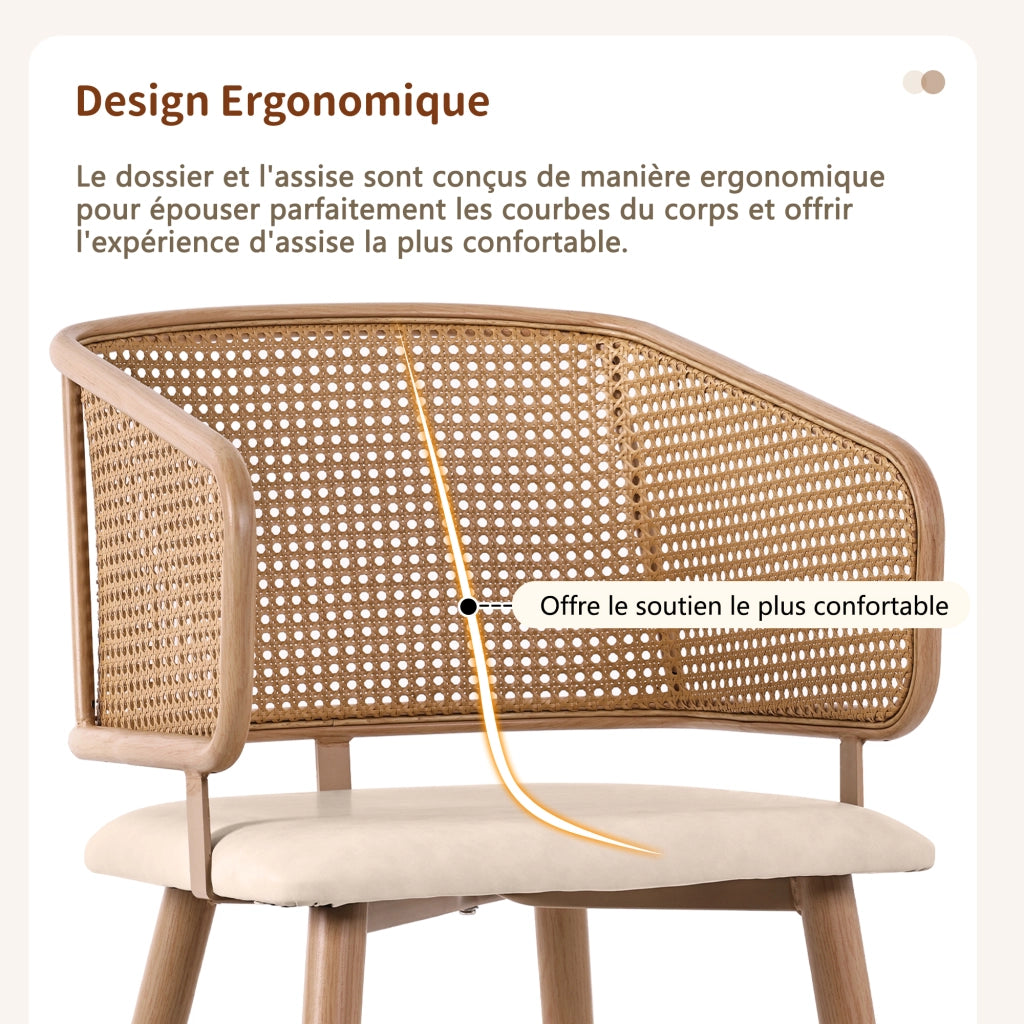 Sedie da Pranzo con Schienale in Rattan ¨C MINIMAL ¨C Set 6 Pezzi, Seduta in Ecopelle, Moderno