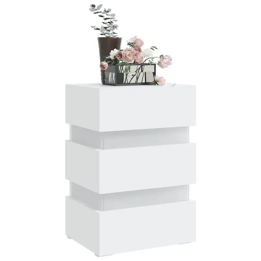 Comodino con Luci LED-Tavolino da notte Bianco 45x35x67 cm in Legno Multistrato