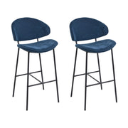 Set di 2 sgabelli da bar con sedile imbottito in tessuto blu marino senza braccioli schienale curvo stile moderno