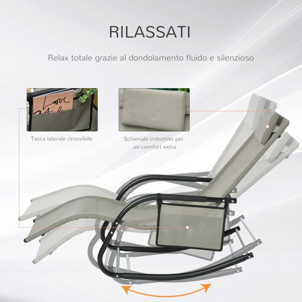 Easycomfort Poltrona a Dondolo da Giardino con Poggiatesta e Tasca Laterale, 150x62x88 cm, Nero e Grigio