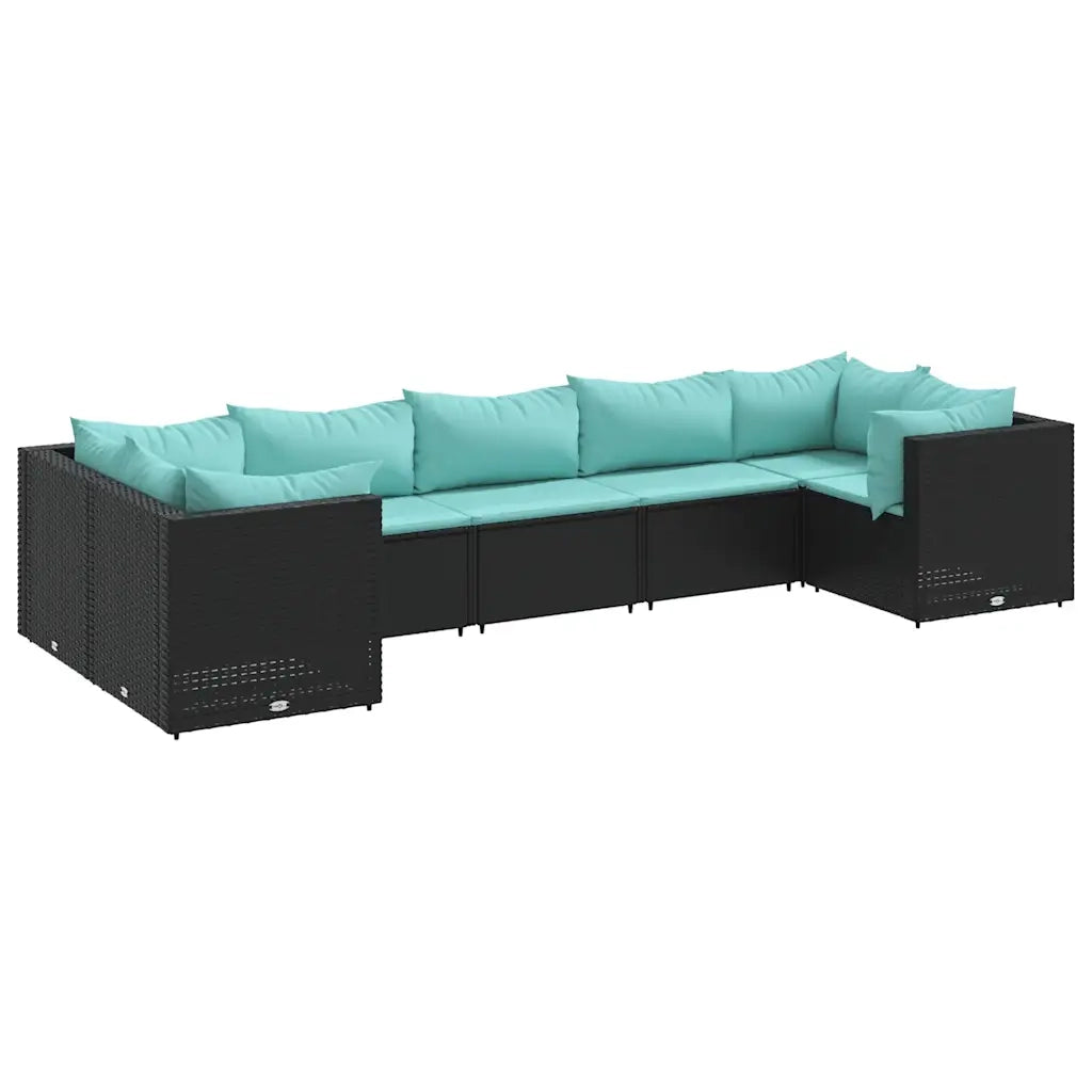 Set Salotto da Giardino con Cuscini 7pz Nero Polyrattan