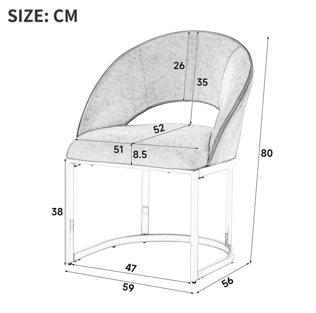 Set di 2 sedie da pranzo 67.01x61.01x53.19 cm in velluto; gambe in metallo; grigio e argento