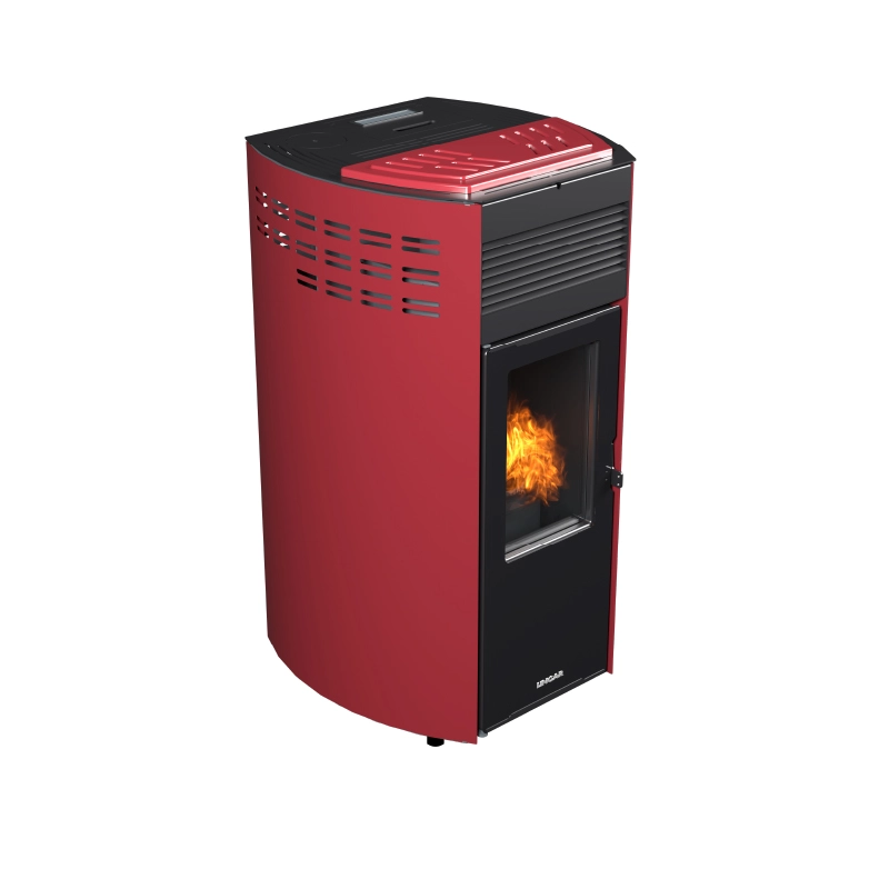 Erica stufa a pellet ventilata 10,8kw in acciaio e ghisa rosso lucido Lincar