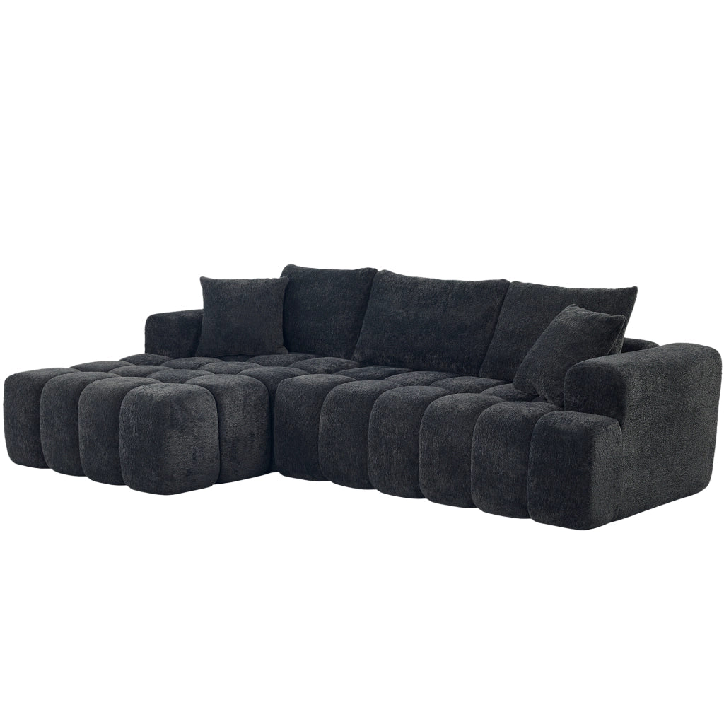 Divano angolare convertibile a L; stile moderno; nero e grigio