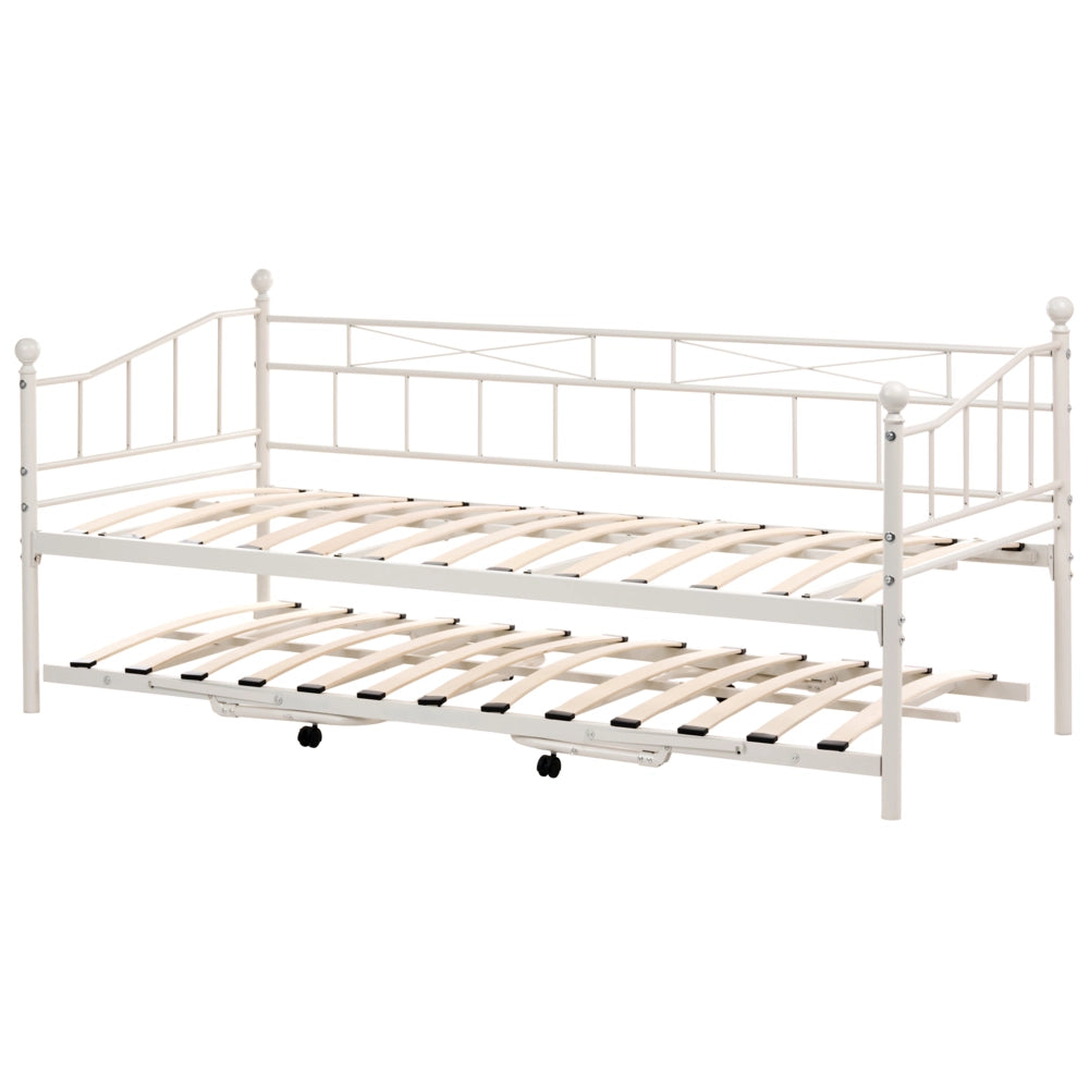 Letto estraibile singolo per bambini in metallo beige stile tradizionale, 90 x 200 cm