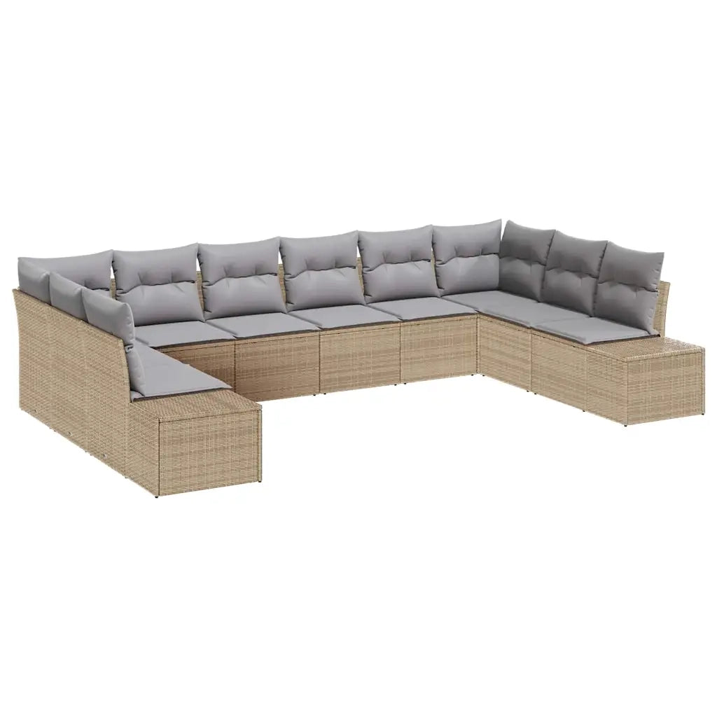 Set Divano da Giardino 10 pcs Beige e Grigio Chiaro Polyrattan