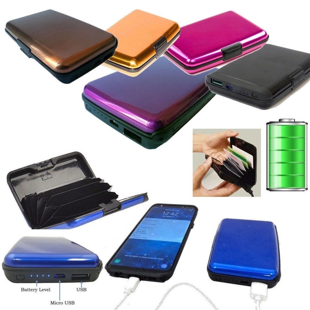 Trade Shop - Batteria Esterna Power Bank 2 In 1 Porta Carte Di Credito Tessera In Alluminio -