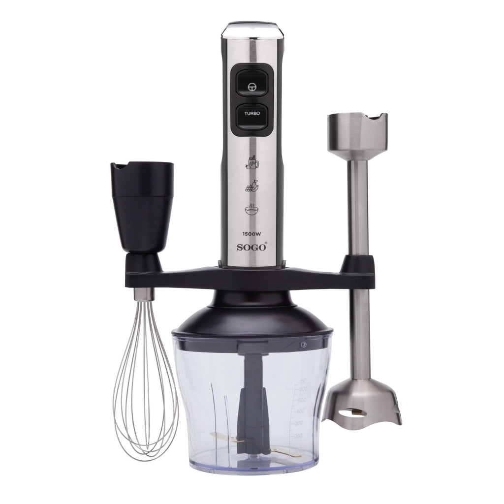 Frullatore a immersione 1500W con tritatutto 650ml, 23 velocità e lame titanio con accessori completi - Sogo