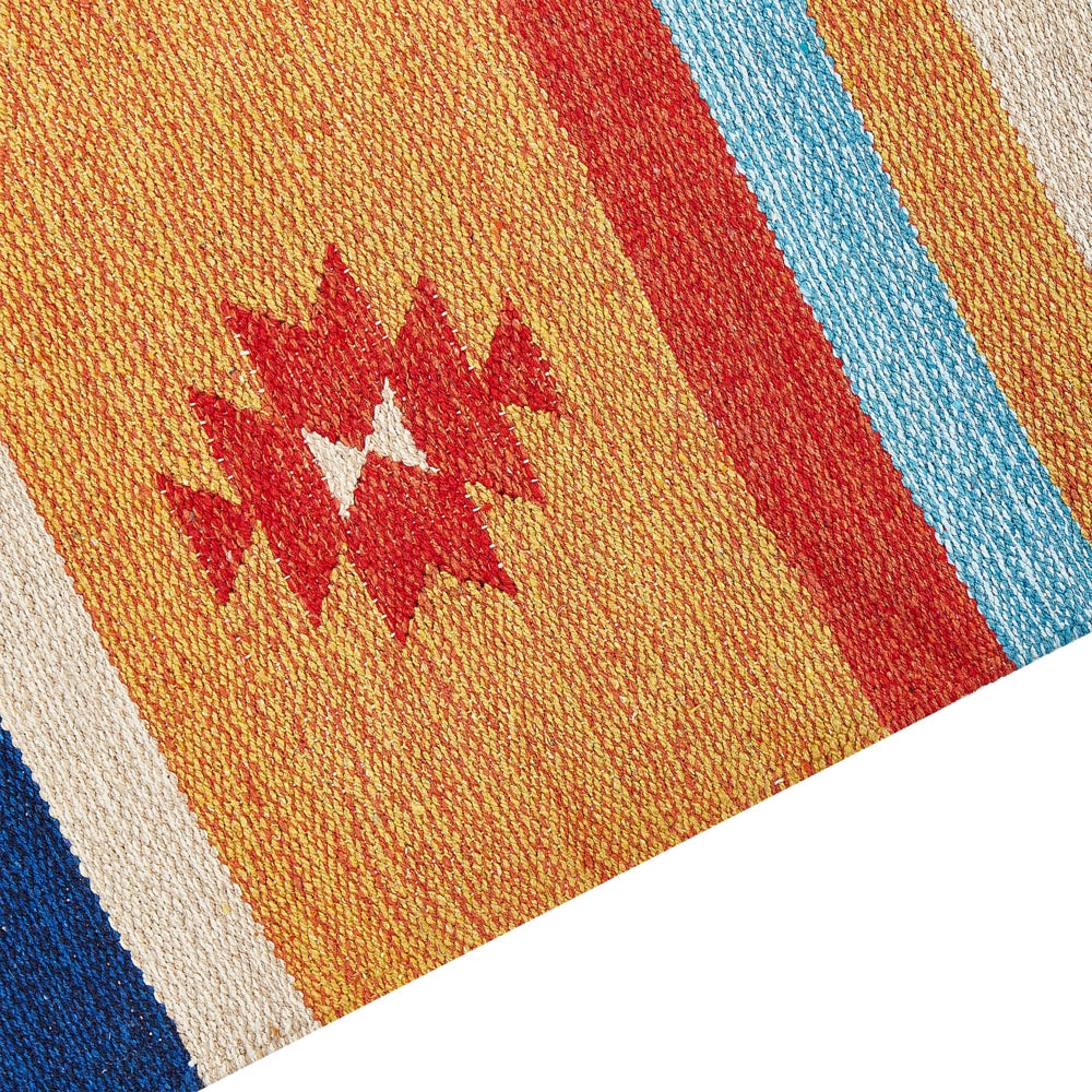 Tappeto Kilim in cotone intrecciato a mano con motivo geometrico reversibile e nappe 80 x 150 cm multicolore soggiorno camera da letto