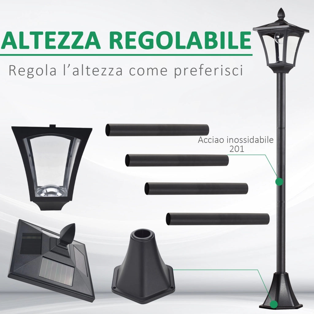 EasyComfort Lampada da Giardino a LED a Energia Solare Impermeabile IP44, 18x18x160 cm, Nero