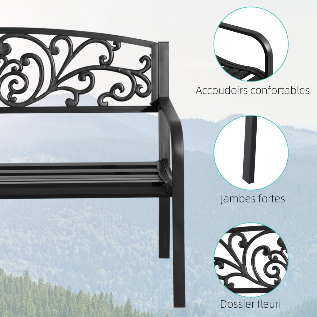 Panchina da Giardino ¨C Zephmum ¨C Acero Fuso Nero 2 Posti 127x60x87 cm
