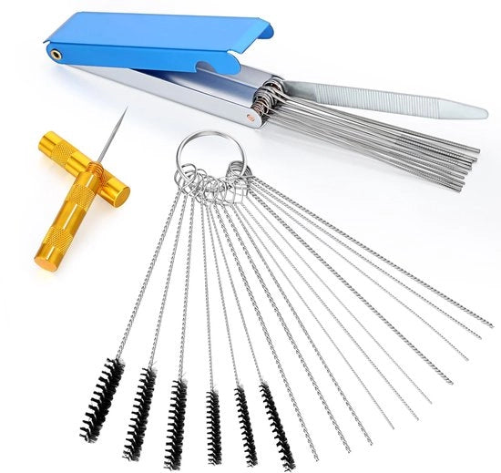 Set di pulizia per carburatori di motociclette, aghi di pulizia per spray, set di pulizia per auto, carburatore per motociclette, apparecchio di saldatura per ATV, attrezzatura per carburatori, 13 set di pulizia, 10 aghi di pulizia, 6 spazzole in nylon.