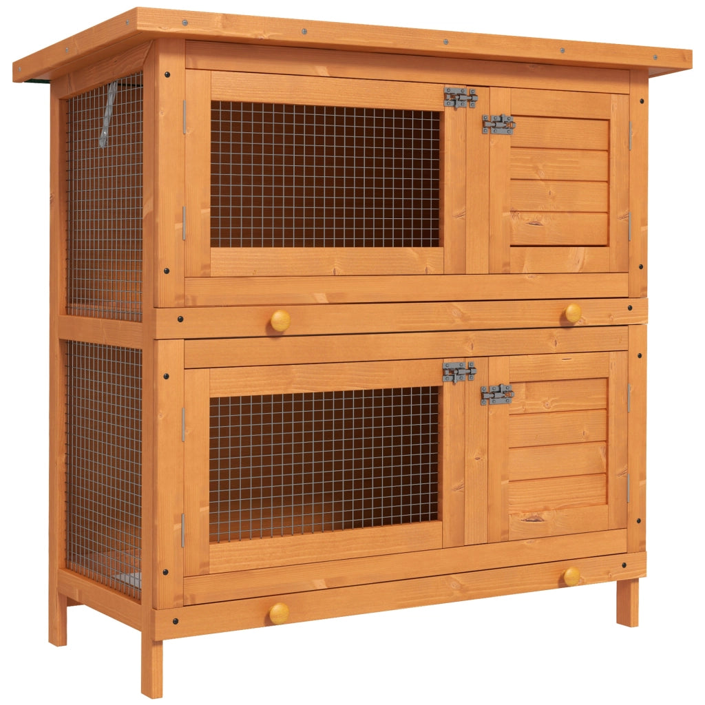 EasyComfort Gabbia a Due Piani per Conigli, Conigliera da Esterno in Legno di Abete, 90x45x90 cm, Legno e Verde